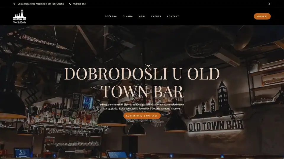 Screenshot web stranice Oldtownbar - oldtownbar.net